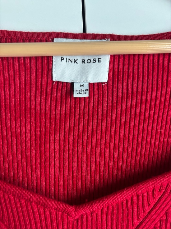Pink Rose Red Ribbed Long Sleeve Scoop Neck Top - Picture 2 of 4